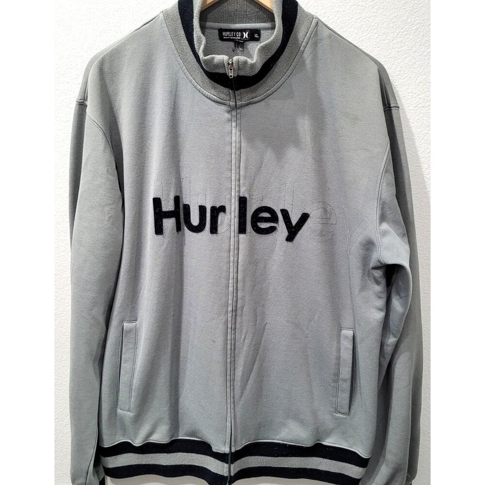 Men's Vintage Hurley International Gray & Navy-Blue Zip-up Track Jacket Size XL